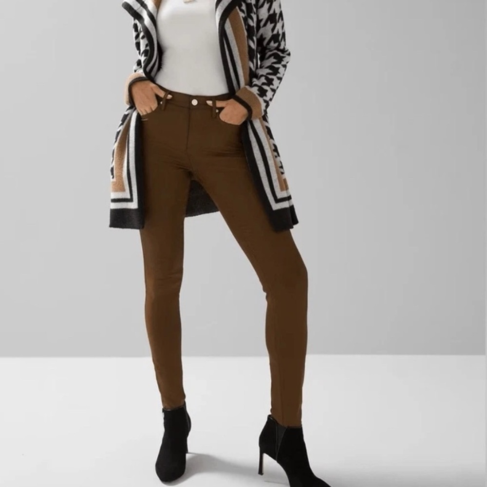 14s 14 short Whbm high rise coated skinny jeans vachetta brown faux leather